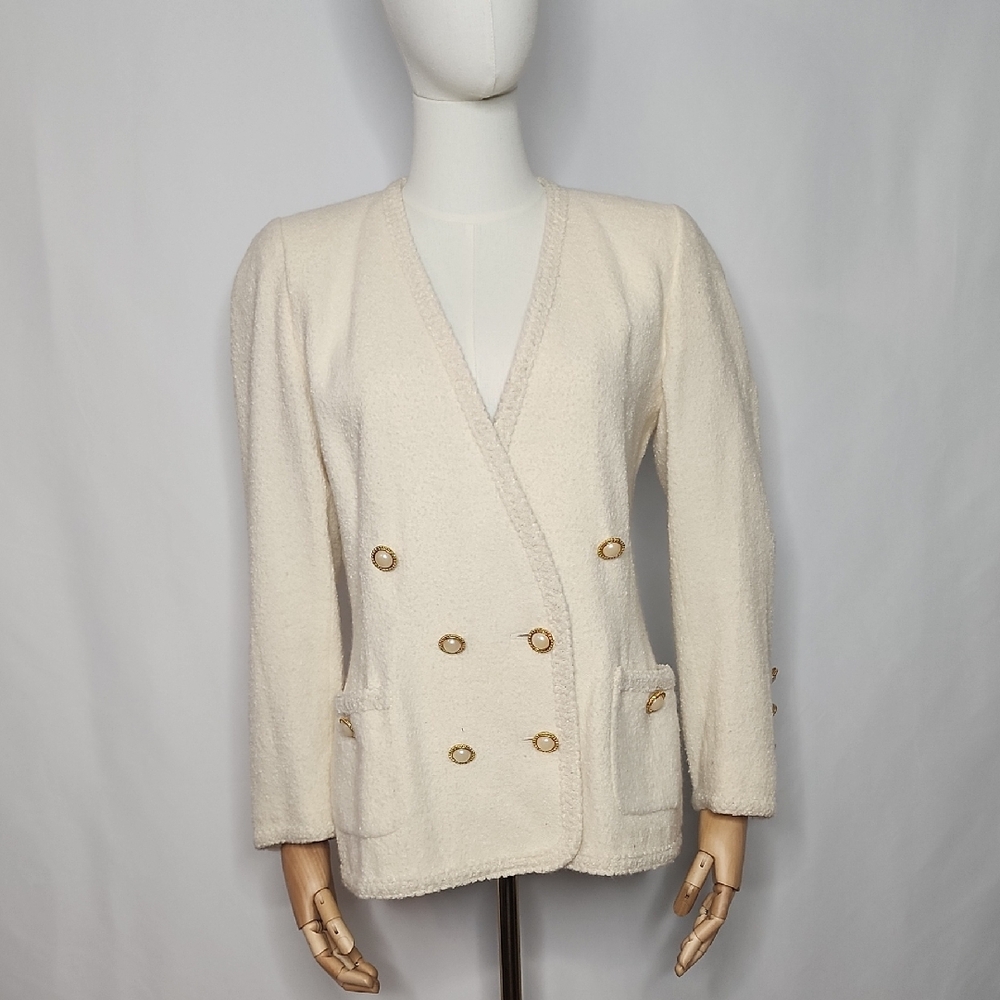 Rare Escada By Margarerha Ley Cream Double-Breasted Wool Alpaca Blazer Size 38
